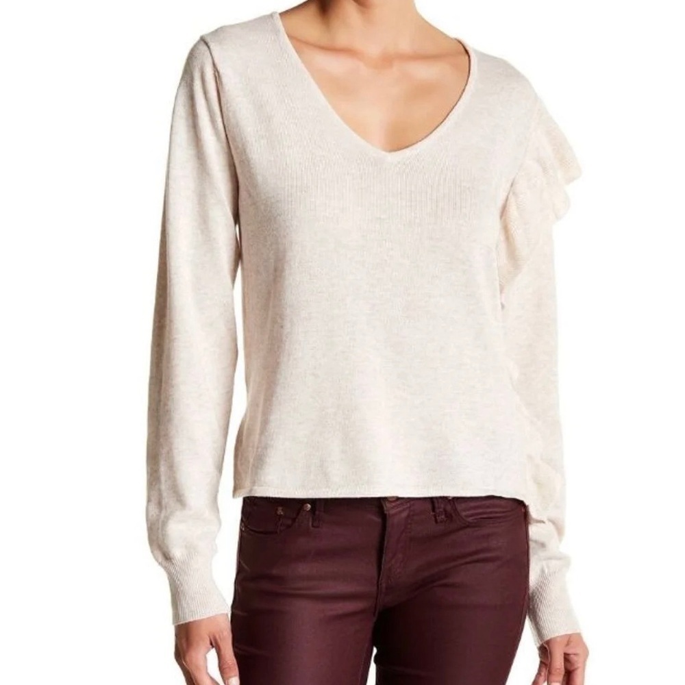 John + Jenn One Shoulder Ruffle Sweater Beige Cream Medium NWT